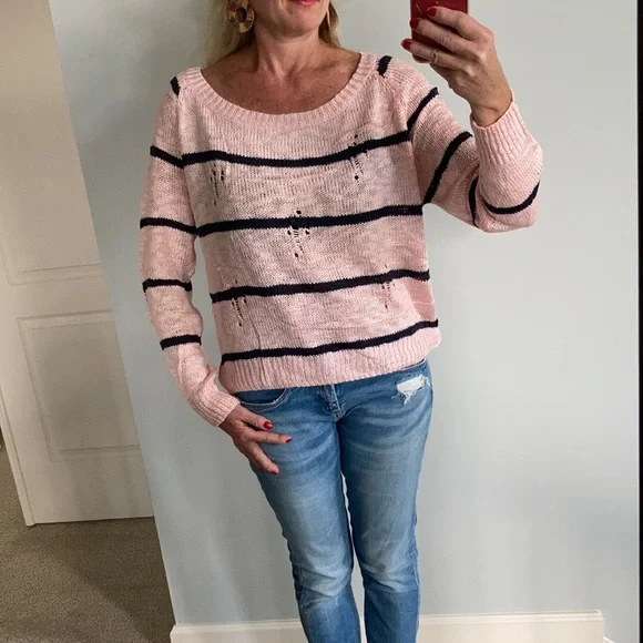 Pink & Navy Stripe Distressed Sweater - Picture 8 of 8